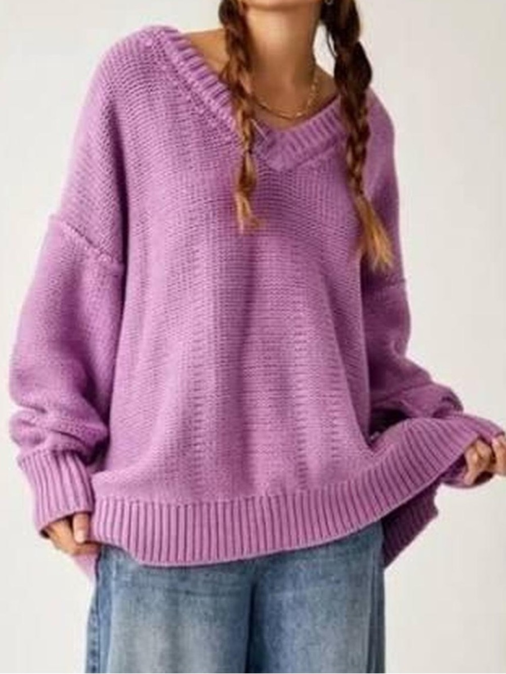 Free People V-Neck Knit Sweater in Purple Like New